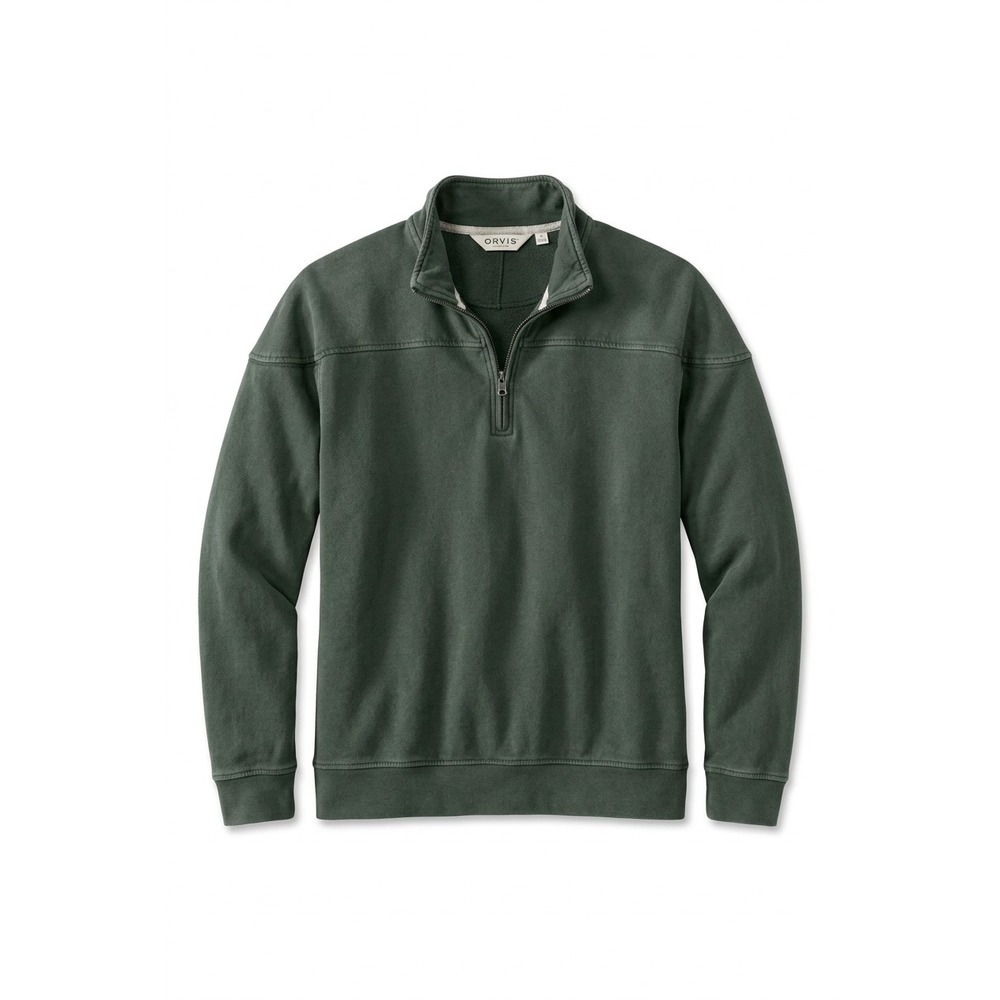 Orvis Men's XL Quarter Zip Pullover 100% Cotton Green Heavyweight Sweatshirt